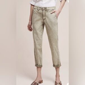 Anthropologie CHINO Relaxed Chino Ankle Olive Acid Wash Pants 29
